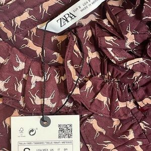 ZARA Novelty Horse Button Down Blouse